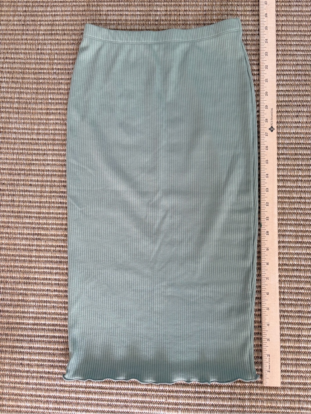 Stretchy Sage pencil skirt scalloped edge